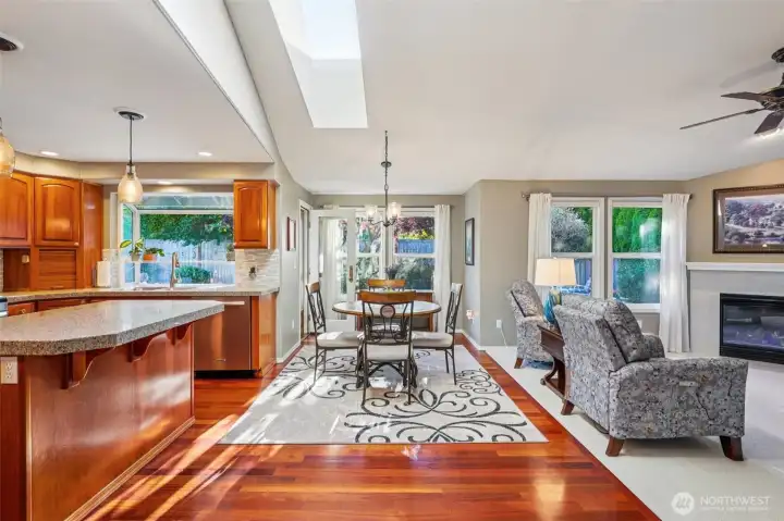 Informal eating space off the kitchen with more skylights and access to the backyard and patio.