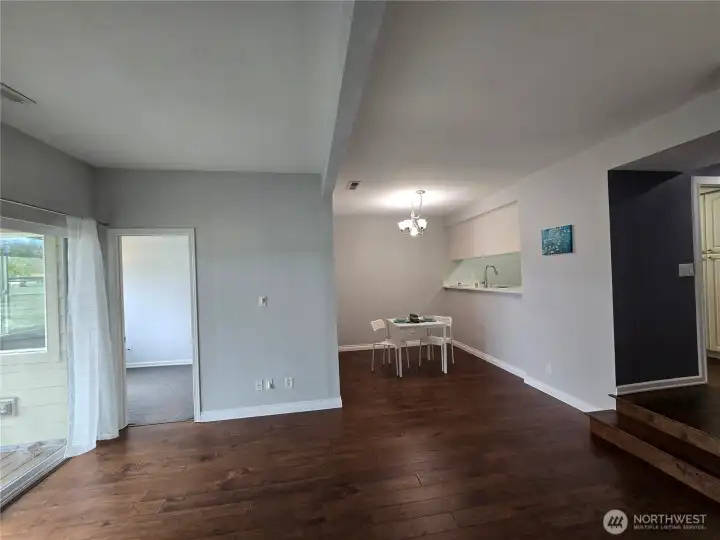 Bright Freshly painted open concept area Bright Freshly painted open concept area