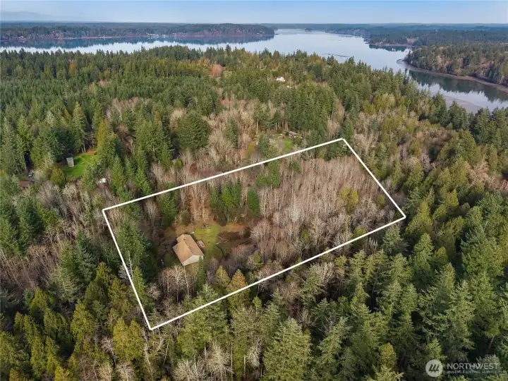 Aerial view of your 5 acre lot! Absolute privacy. Photo depicts your cleared area and surrounding woods. Plenty of space to utilize property however you see fit.