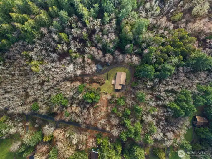 An aerial view of your private 5 acre lot! Abundance of space minutes to everything Olympia has to offer.