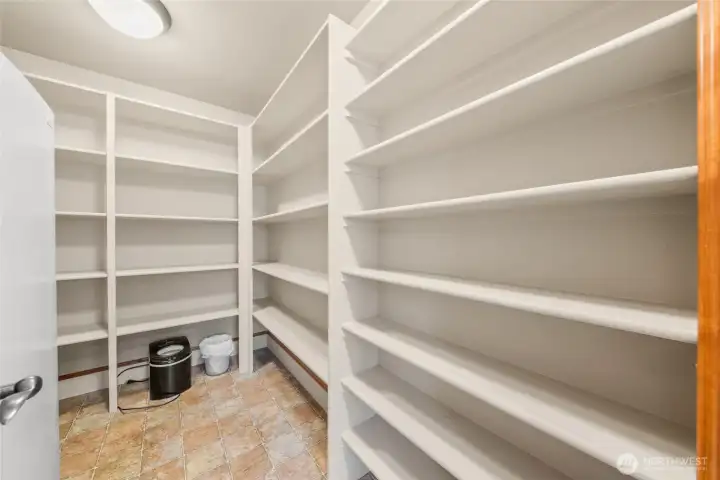 Giant pantry with stand up freezer.