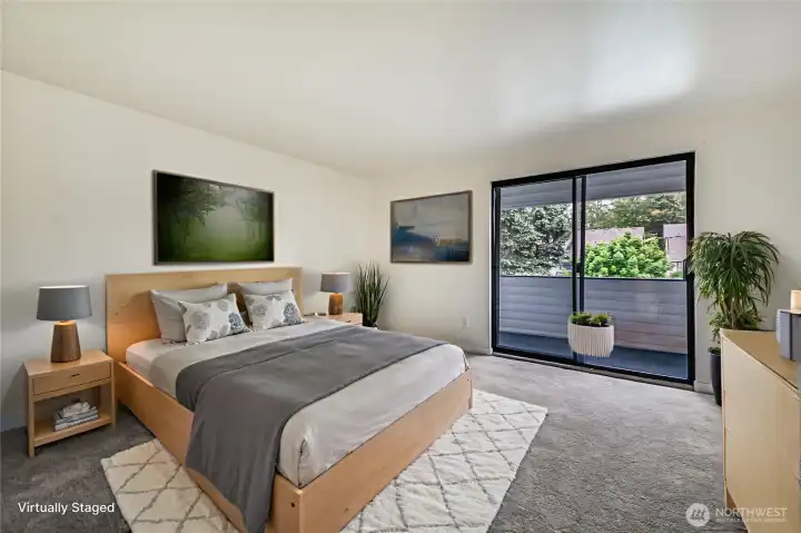 Virtually staged primary bedroom.
