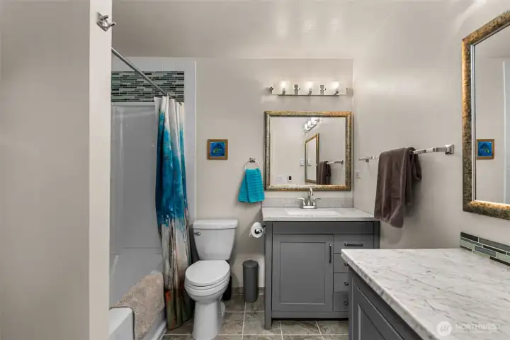 Lower level full bath with heated floors. Lower level full bath with heated floors.