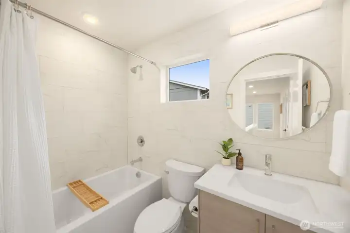 Secondary full bathroom on the second floor. Secondary full bathroom on the second floor.