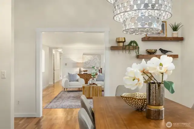 View from the dining area into the main living area. Check out the Matterport virtual tour.