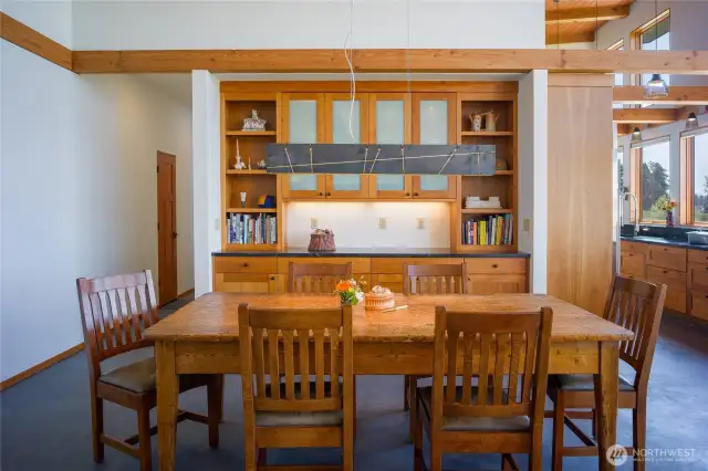 Ample storage in the dining area of the great room.