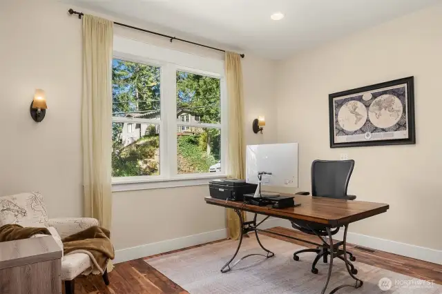 The main-floor office is a peaceful spot to catch up on work.
