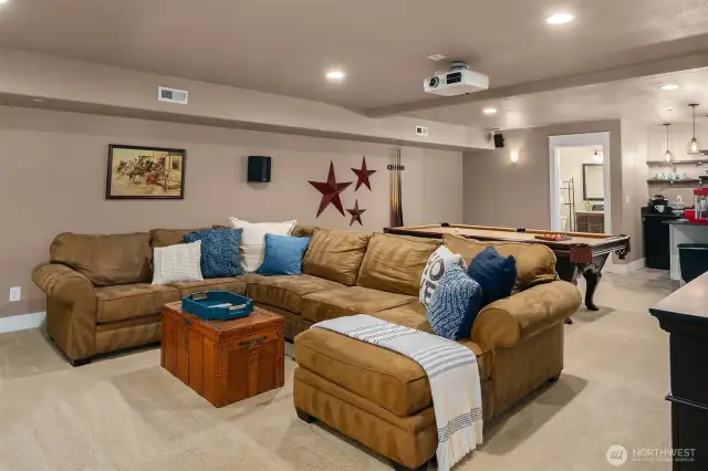 Head downstairs to the epic media room.