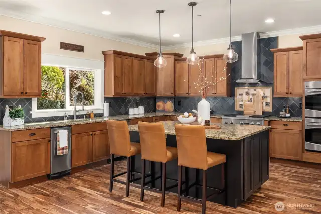Ample custom cabinets provide plenty of storage space.