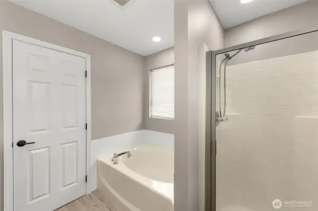 Both a standing shower and a bathtub in your primary bath!
