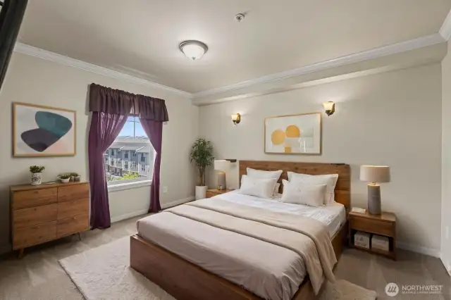 Virtually staged primary bedroom