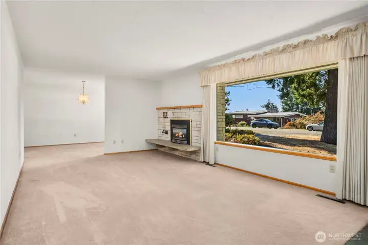 living room with natural gas fireplace