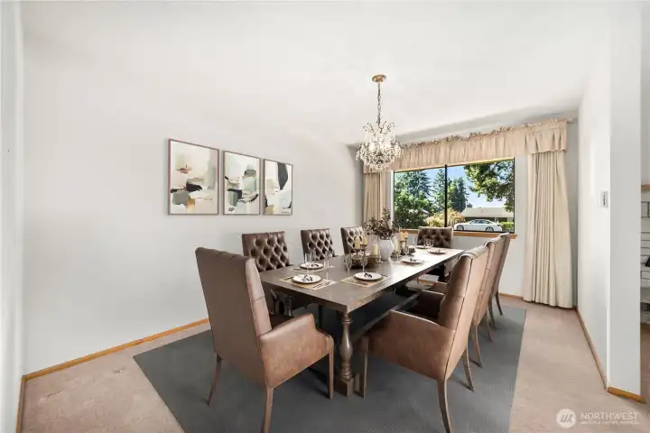 large Formal dining room flows easily to kitchen or living room  (virtually staged)