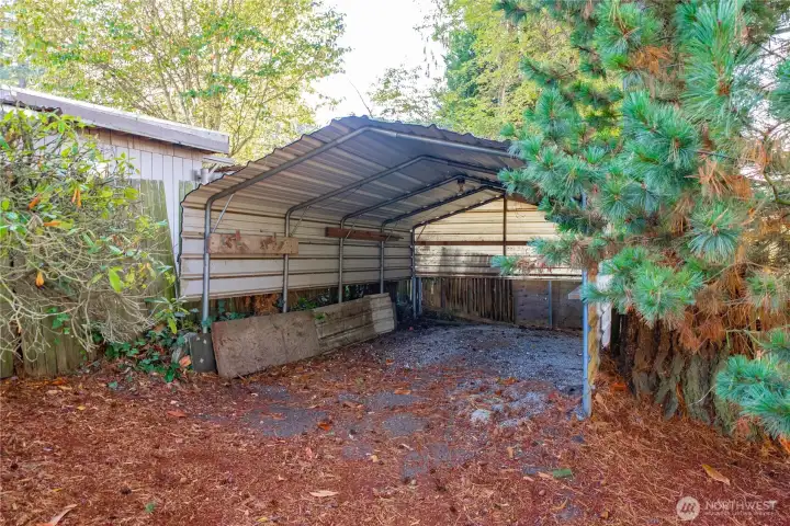 Covered storage area in backyard