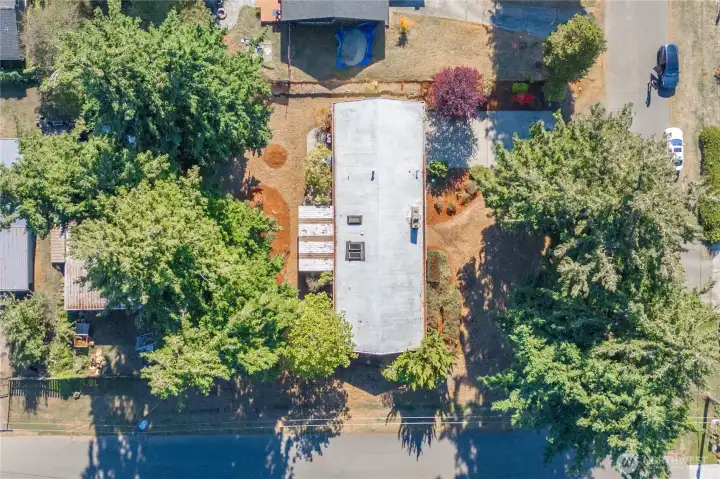 Overhead view of accessible corner lot and home