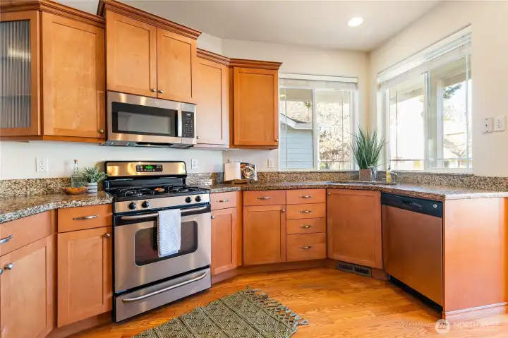 Ample storage, generous counter space, and abundant natural light make this kitchen a dream for the serious cook.