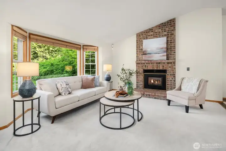 Living room with gas fireplace.