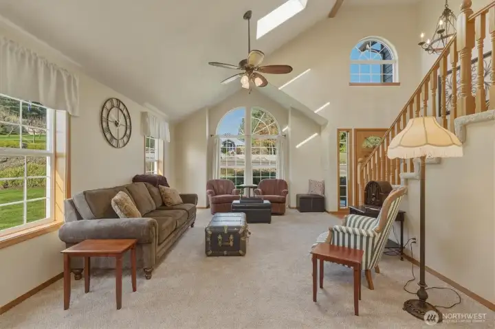 Living room with new carpet.