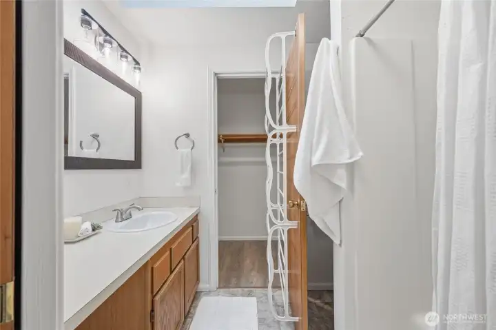 Primary bath and walk in closet.