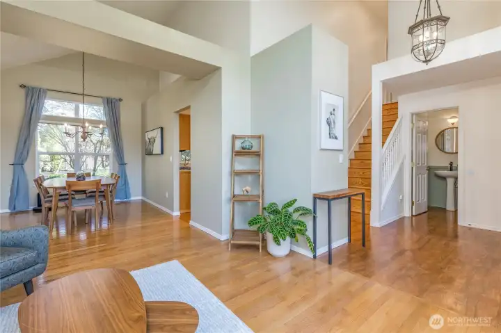 A grand first impression: Vaulted ceilings and a functional, open layout welcome you at the entry