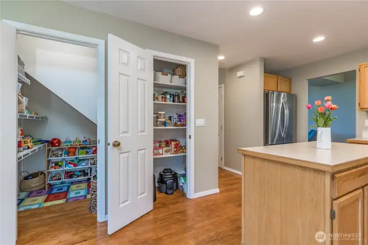 Excellent storage with pantry and under-stairs closet