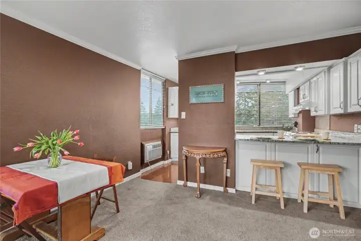 View from your living/dining area to your kitchen, I love the open kitchen counter, great for serving and entertaining.