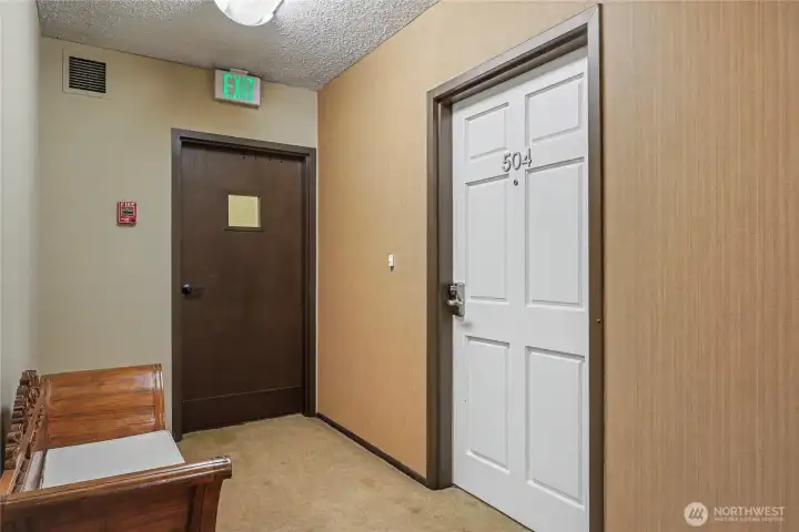 View of unit outside door, you will find this building very quiet.