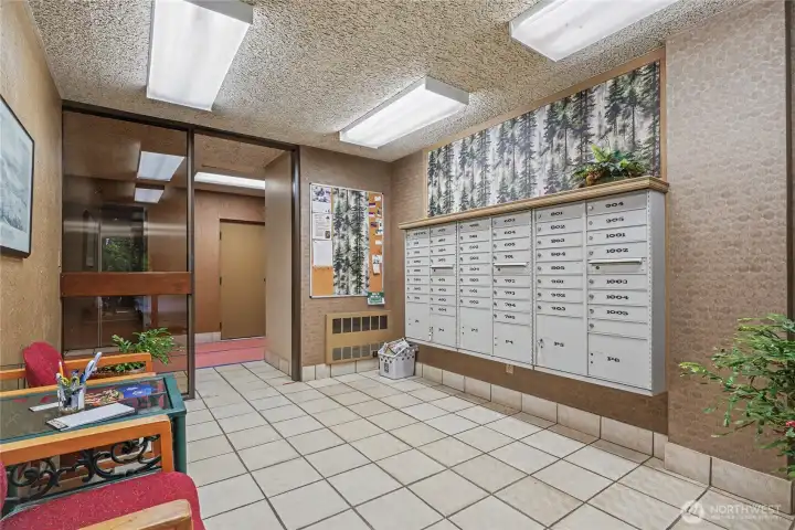 View of your mail room off of entry.