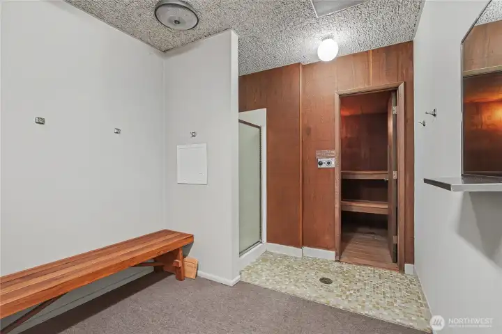 One of my favorite amenities is this Sauna/Shower room! Comes with bathrooms as well.