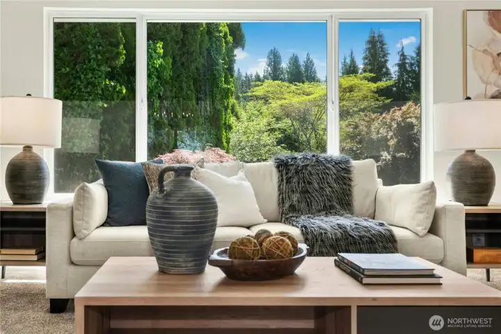 Stunning green views from living room.