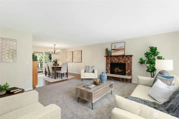 Living/Dining space with sliding doors to deck area.