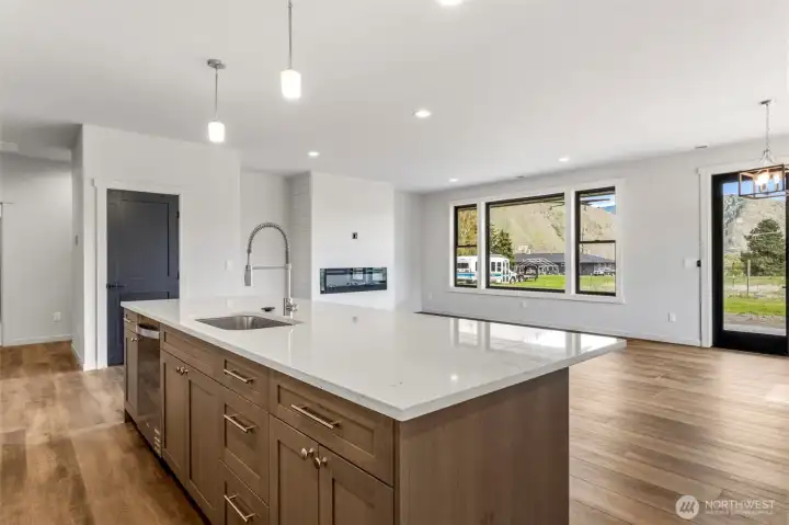 Chrome accents and light wood finishes for a timeless modern farm house aesthetic.