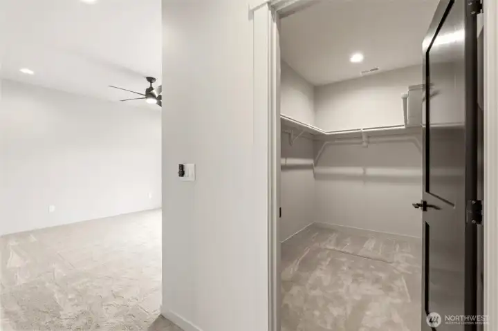 Walk-in closet with ample room for storage.