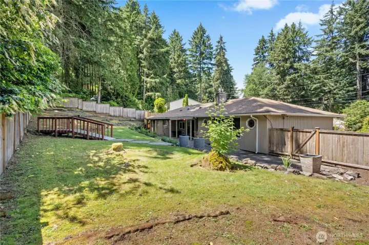 Large fully fenced backyard Large fully fenced backyard