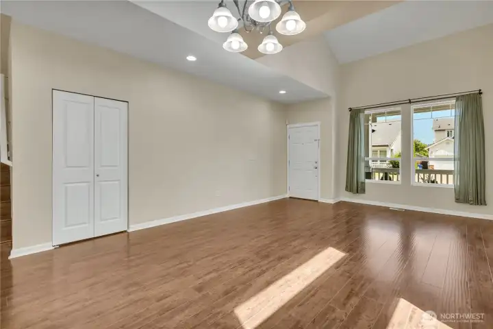 View towards the entry way. Large windows in the front lets in the natural light. Coat closet pictured on the left. Another closet around the corner for all the gear. View towards the entry way. Large windows in the front lets in the natural light. Coat closet pictured on the left. Another closet around the corner for all the gear.