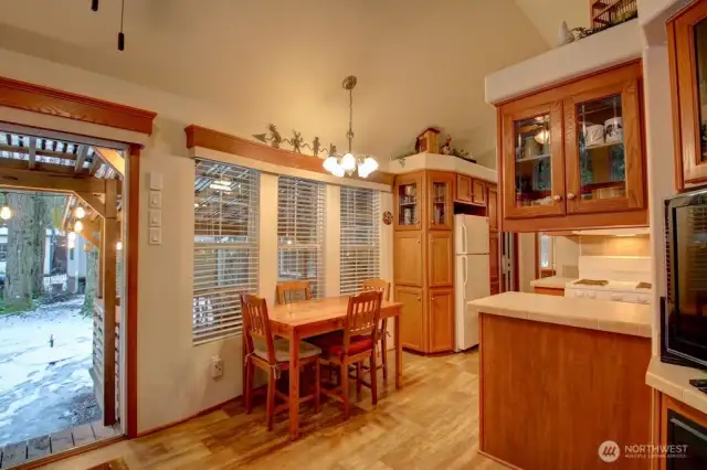 Cabinets and nice sized fridge