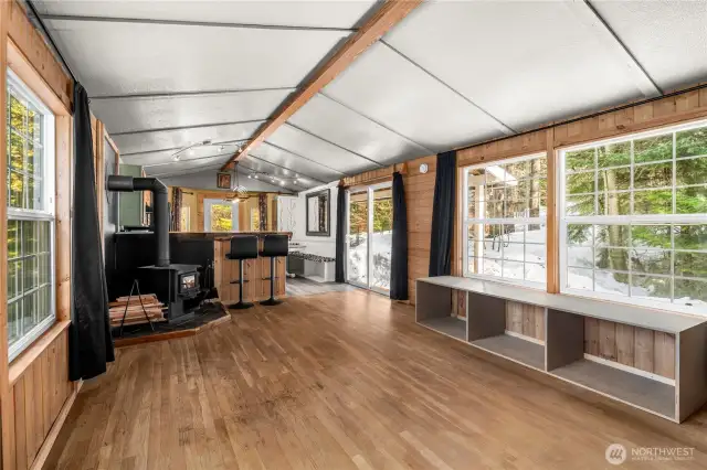ADU living room with wood burning stove