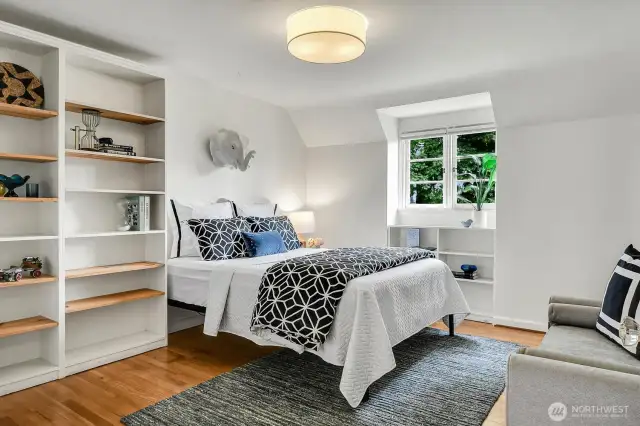 Great, large bedroom with oversized closet, many built-ins and a lovely view.