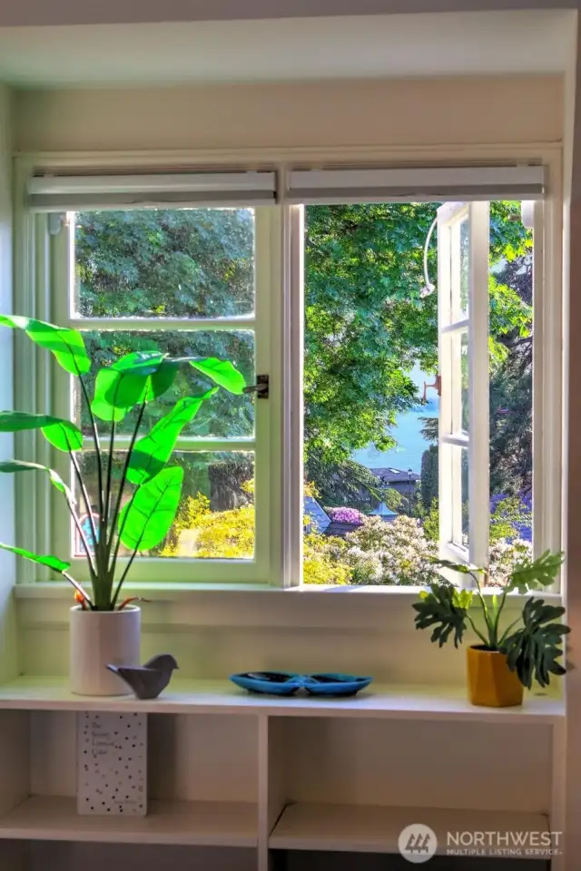 Outstanding western-facing Puget Sound and Olympic Mountain views from every room on the second floor (aside from the bathroom).