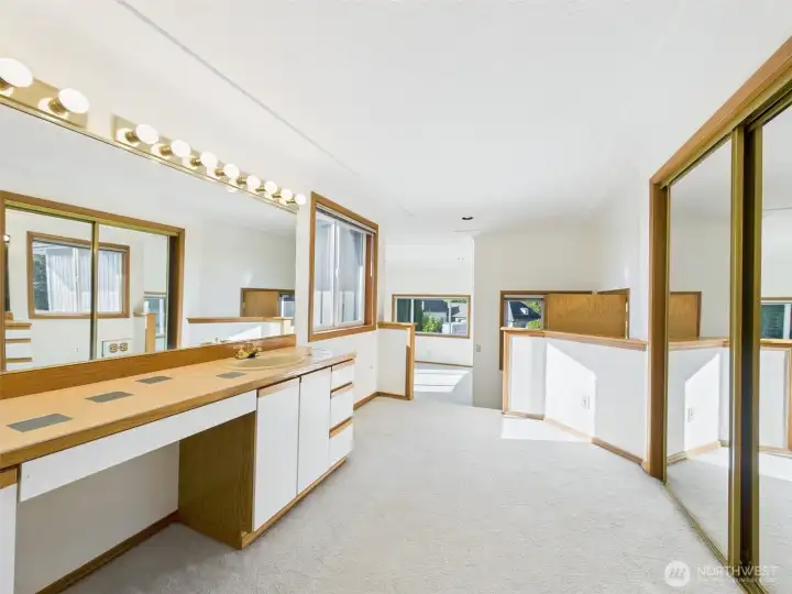 Walk in closet and lots of space in primary bathroom.