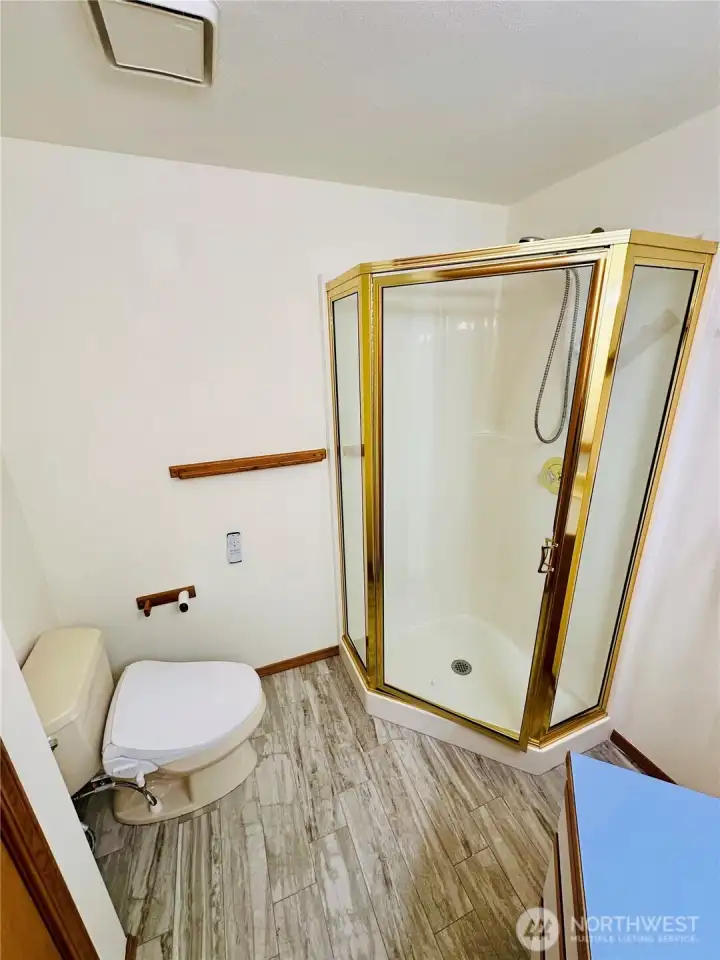Bidet toilet seats in all bathrooms.