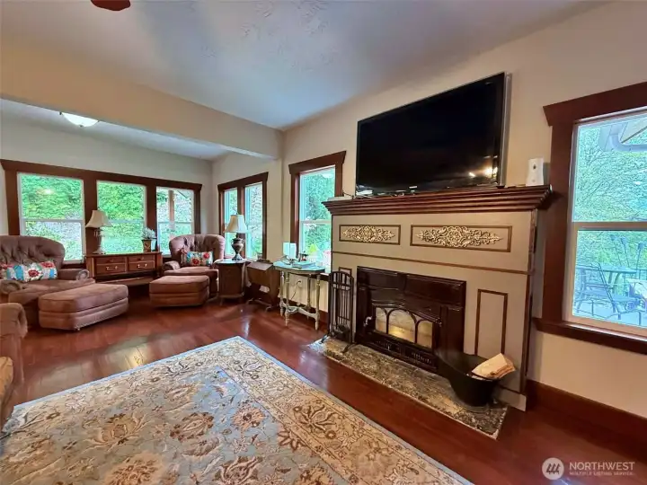 Beautiful fireplace in living room.