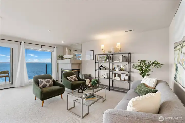 Spacious living area with brand new west facing windows.