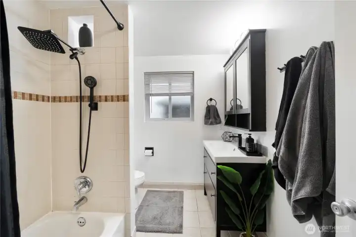 Tastefully remodeled bathroom.