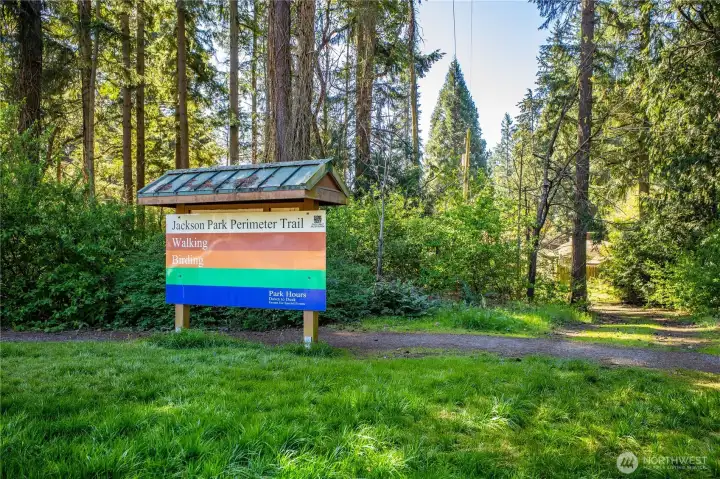 The new owner can enjoy the Jackson Park Perimeter Trail nearby, which offers walking and birding in a setting of tall evergreens.