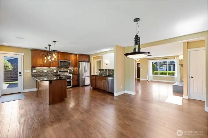 Dining room & kitchen with back patio access