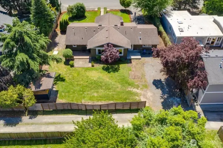 View of the back yard with mature trees