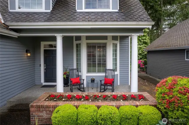 Pretty porch is a great place to enjoy morning coffee and watch the world wake up!