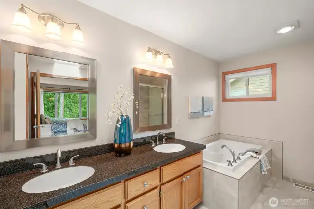 Two sinks and a great soakintg tub!