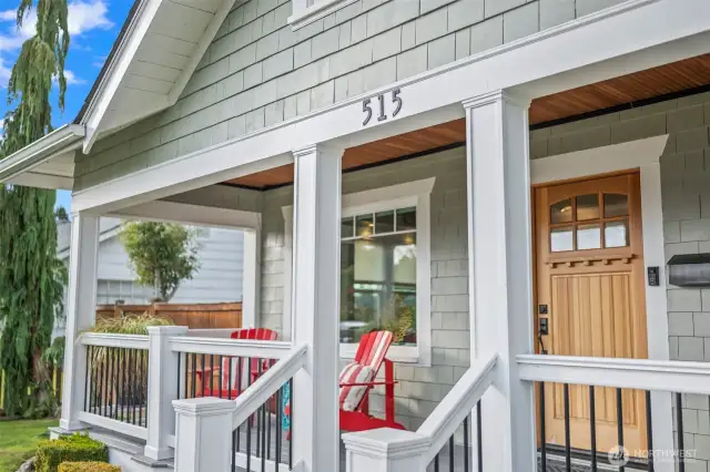 Traditional craftsman front porch with batton ceiling and recessed lighting fast forward to today and add the composite decking for a blend of old world elegance with new world materials.